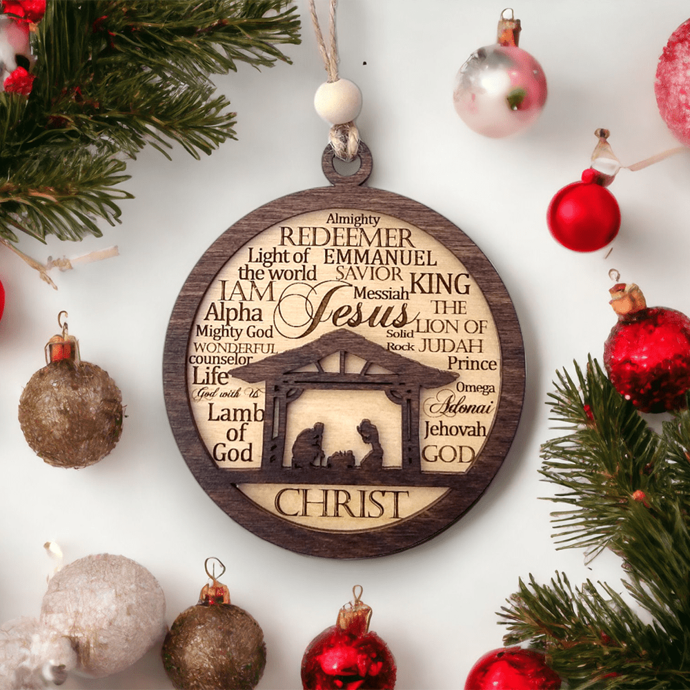 Christianartworkshop Rustic Style Layered Wooden Bible Verse Christmas Nativity Ornaments - Nativity Scene - image 0