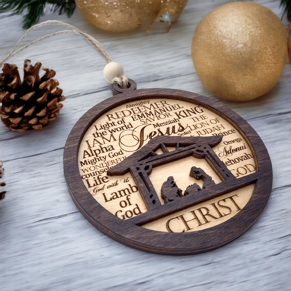 Christianartworkshop Rustic Style Layered Wooden Bible Verse Christmas Nativity Ornaments - image 3