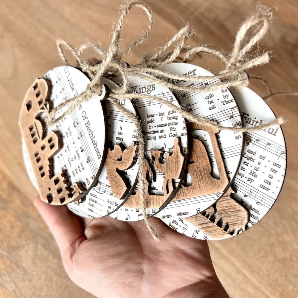Christianartworkshop 5 Rustic Style Wooden Music Sheet Christmas Nativity Ornaments - image 4