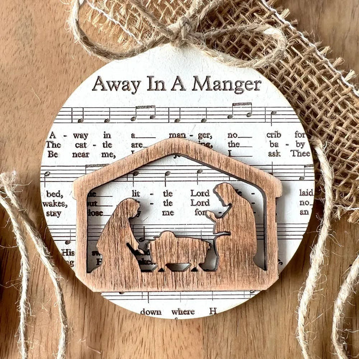 Christianartworkshop 5 Rustic Style Wooden Music Sheet Christmas Nativity Ornaments - Style C - image 7