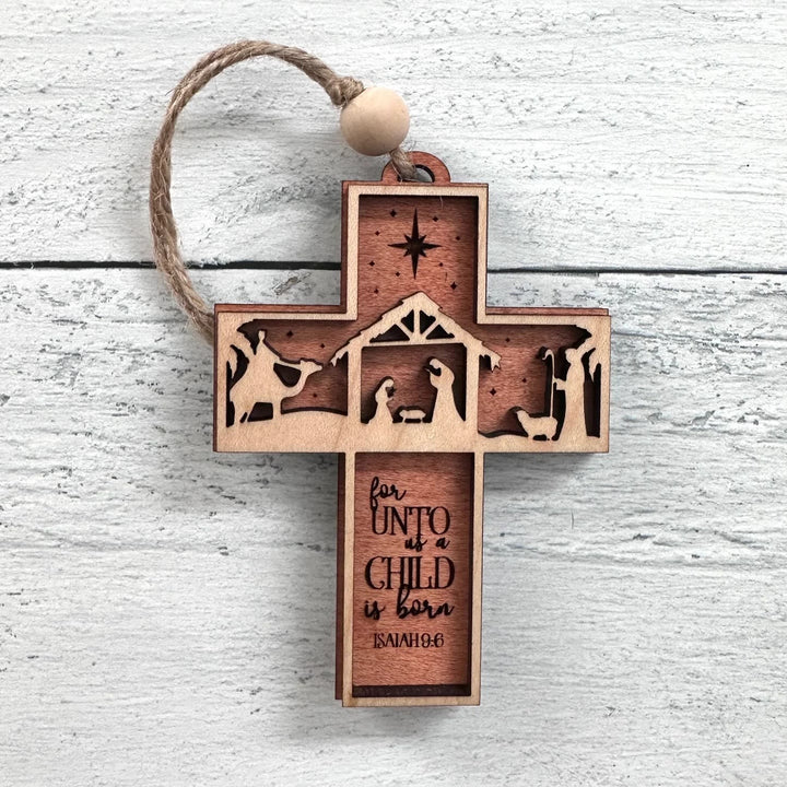 Christianartworkshop Rustic Style Cross Ornaments with Isaiah 9:6 Quote Christmas Nativity Ornaments - image 5