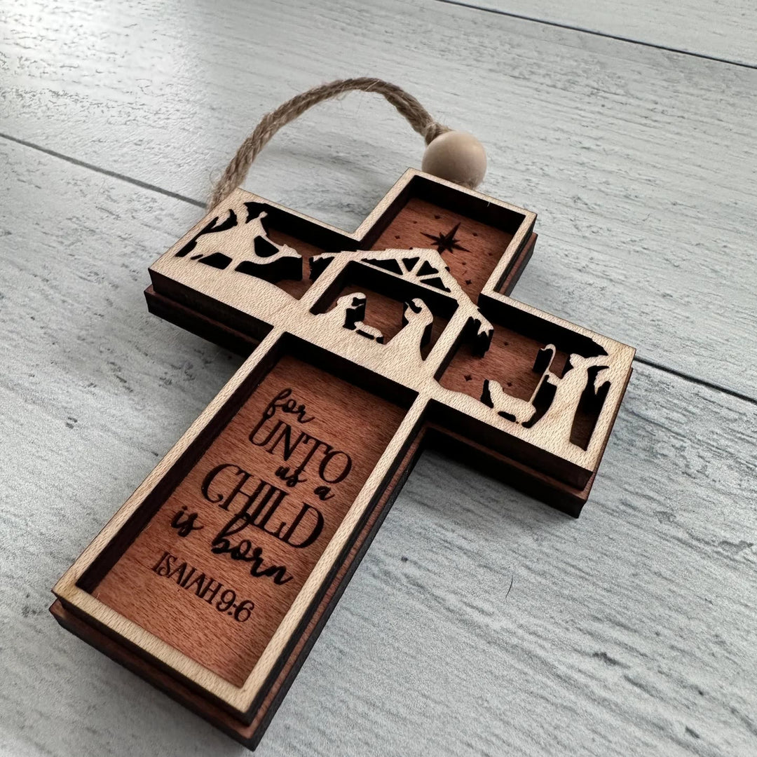Christianartworkshop Rustic Style Cross Ornaments with Isaiah 9:6 Quote Christmas Nativity Ornaments - image 7