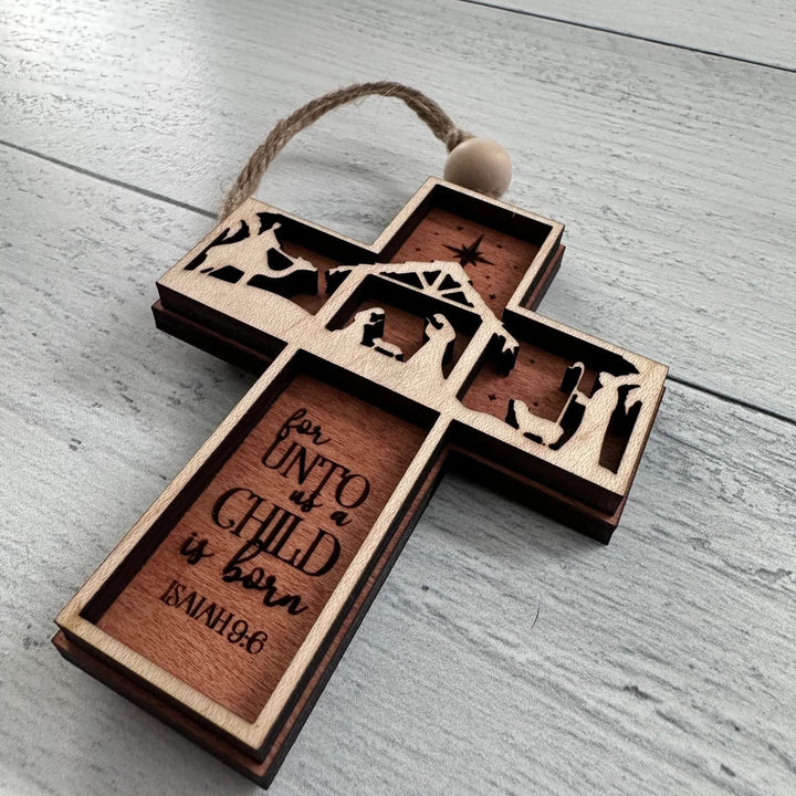 Christianartworkshop Rustic Style Cross Ornaments with Isaiah 9:6 Quote Christmas Nativity Ornaments - image 7