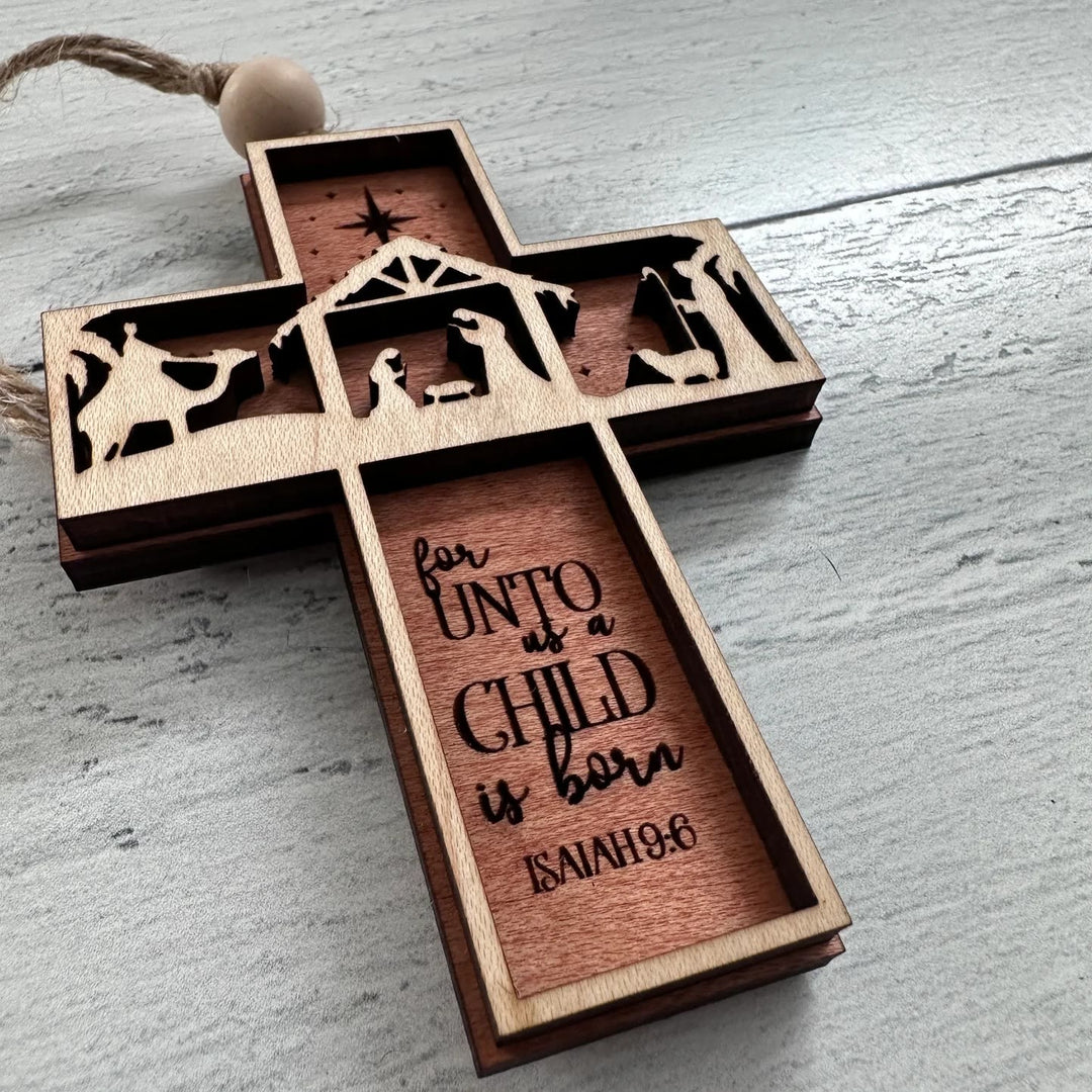 Christianartworkshop Rustic Style Cross Ornaments with Isaiah 9:6 Quote Christmas Nativity Ornaments - image 6