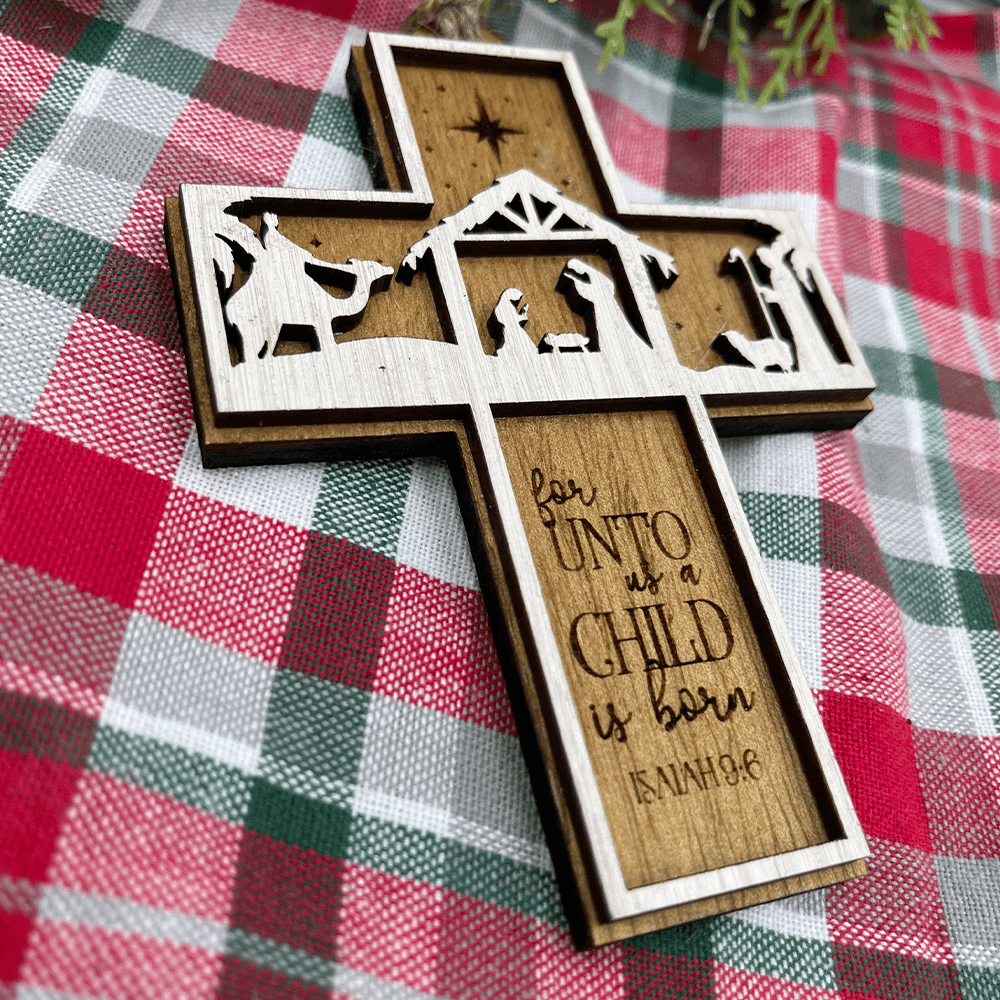 Christianartworkshop Rustic Style Cross Ornaments with Isaiah 9:6 Quote Christmas Nativity Ornaments - image 2