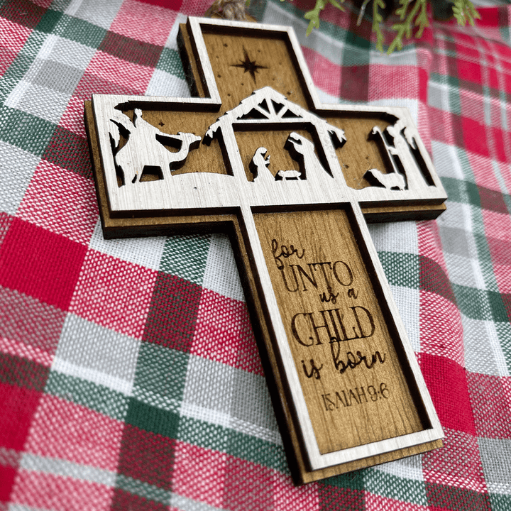Christianartworkshop Rustic Style Cross Ornaments with Isaiah 9:6 Quote Christmas Nativity Ornaments - image 2