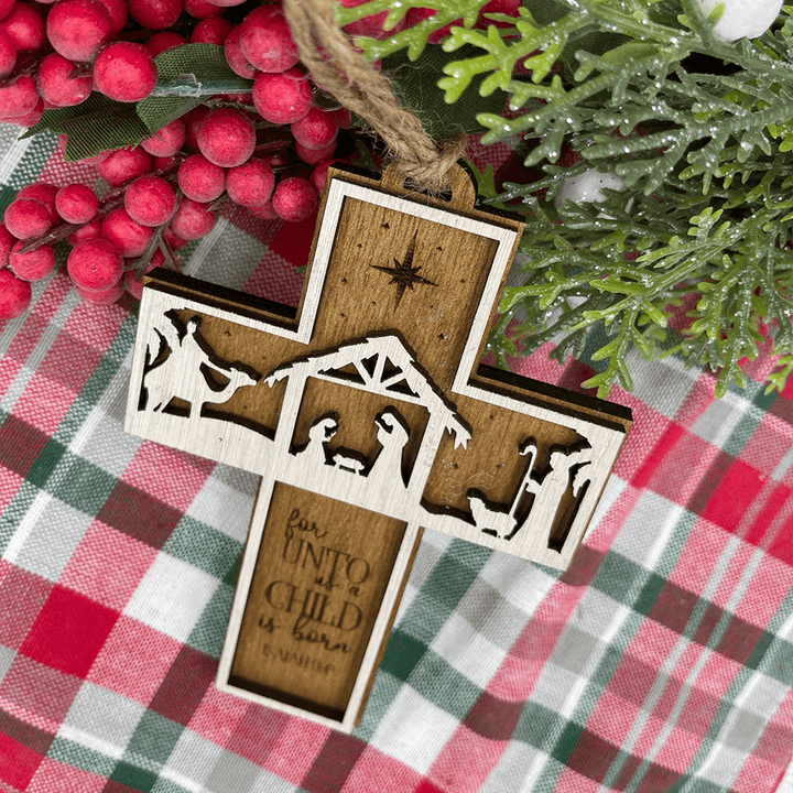 Christianartworkshop Rustic Style Cross Ornaments with Isaiah 9:6 Quote Christmas Nativity Ornaments - image 3