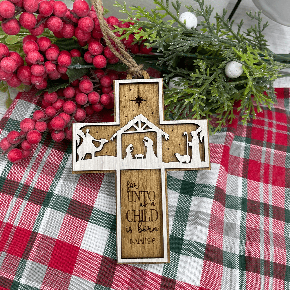 Christianartworkshop Rustic Style Cross Ornaments with Isaiah 9:6 Quote Christmas Nativity Ornaments - image 1