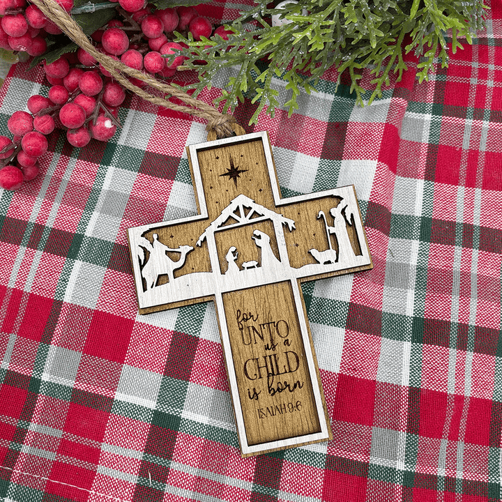 Christianartworkshop Rustic Style Cross Ornaments with Isaiah 9:6 Quote Christmas Nativity Ornaments - image 4