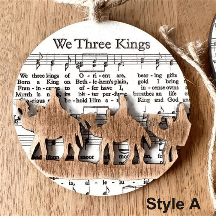 Christianartworkshop 5 Rustic Style Wooden Music Sheet Christmas Nativity Ornaments - Style A - image 5