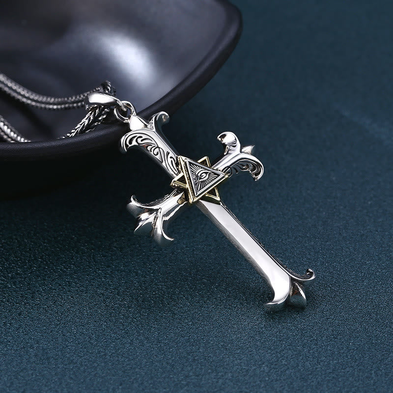 Christianartworkshop Fashion Sober Style Cross of God's Eye Square Pearl Chain Pendant Necklace - image 2