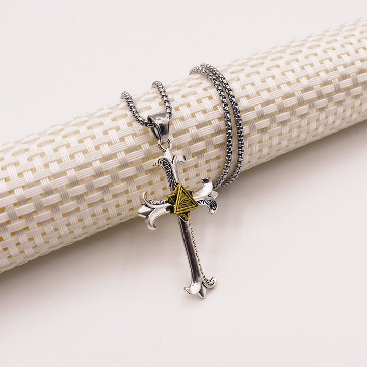 Christianartworkshop Fashion Sober Style Cross of God's Eye Square Pearl Chain Pendant Necklace - image 6