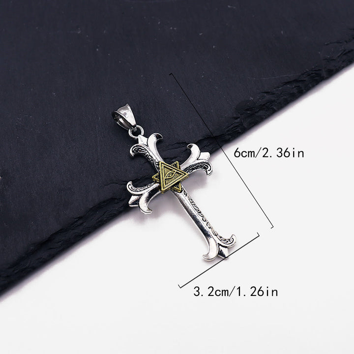 Christianartworkshop Fashion Sober Style Cross of God's Eye Square Pearl Chain Pendant Necklace - image 9