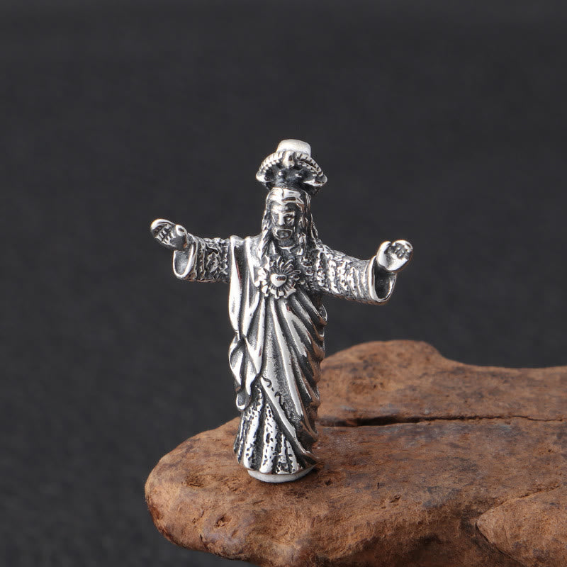 Christianartworkshop Retro Old-Fashioned Style Jesus Sterling Silver Pendant Necklace - Silver - image 1