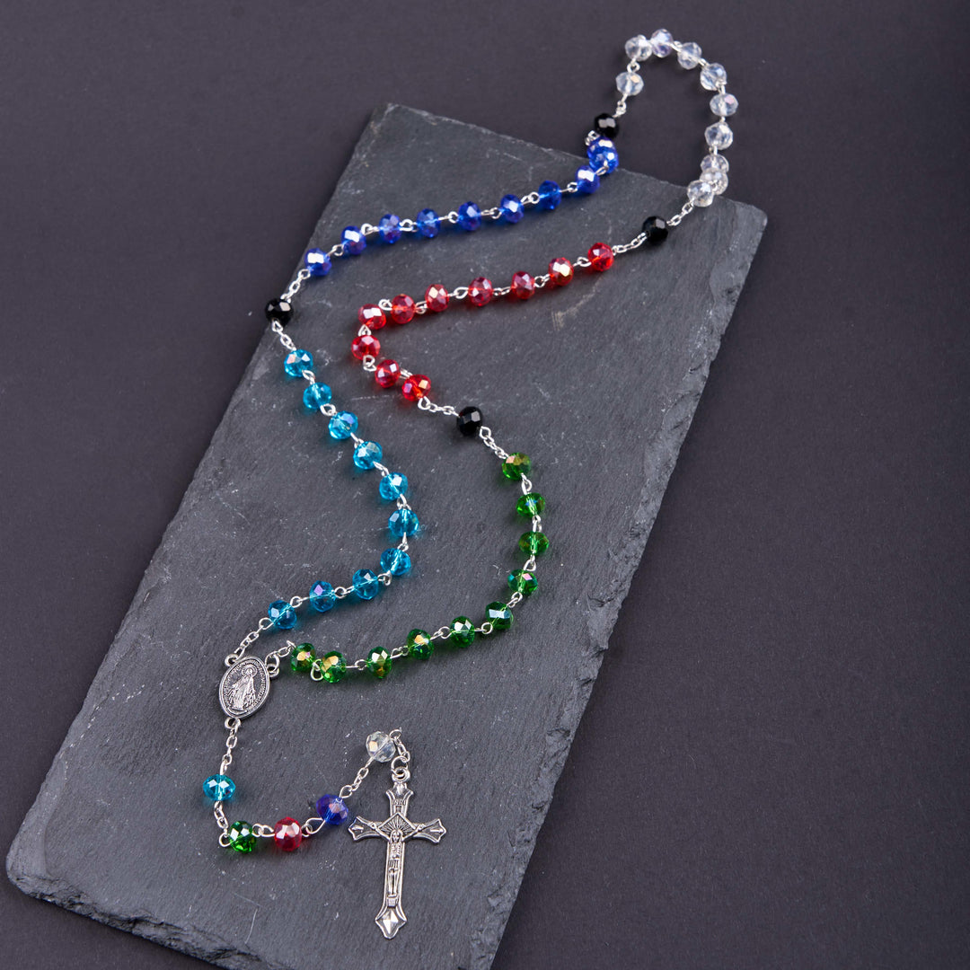Christianartworkshop Miraculous Medal & Crucifix of 6 mm Polyhedron Multicolor Crystal Alloy Chain Rosary - image 3