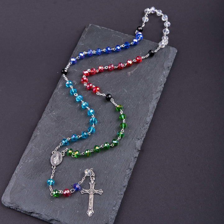 Christianartworkshop Miraculous Medal & Crucifix of 6 mm Polyhedron Multicolor Crystal Alloy Chain Rosary - image 3