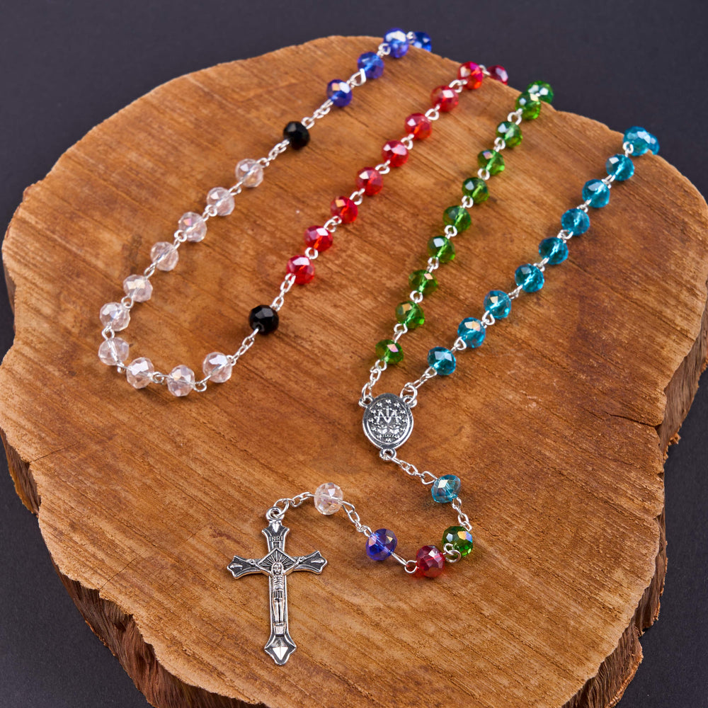 Christianartworkshop Miraculous Medal & Crucifix of 6 mm Polyhedron Multicolor Crystal Alloy Chain Rosary - image 2