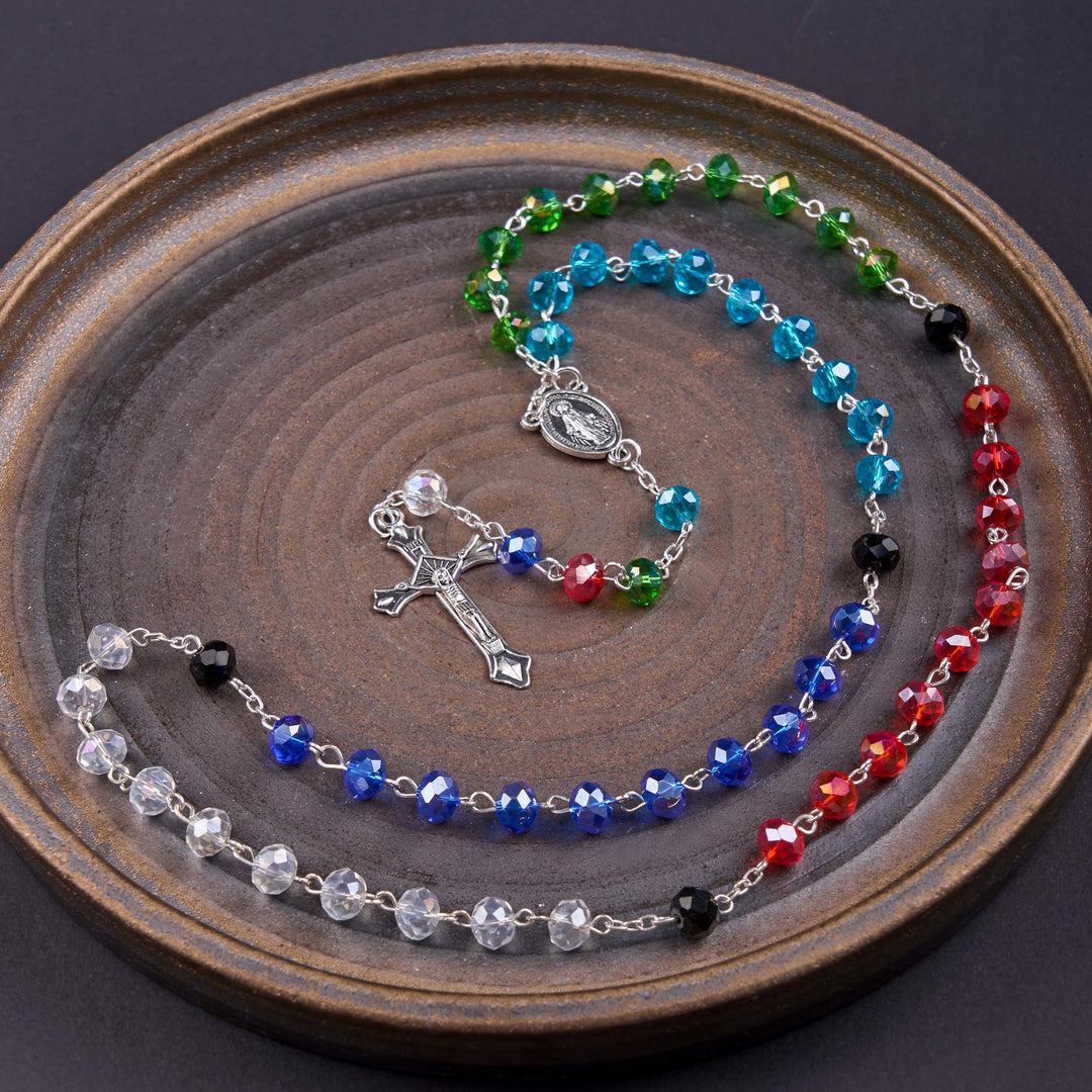 Christianartworkshop Miraculous Medal & Crucifix of 6 mm Polyhedron Multicolor Crystal Alloy Chain Rosary - Multicolor - image 1