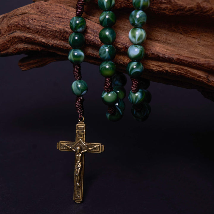 Christianartworkshop Our Lady of Guadalupe & Crucifix of 10 mm Round Green Agate Nylon Cord Rosary - image 3