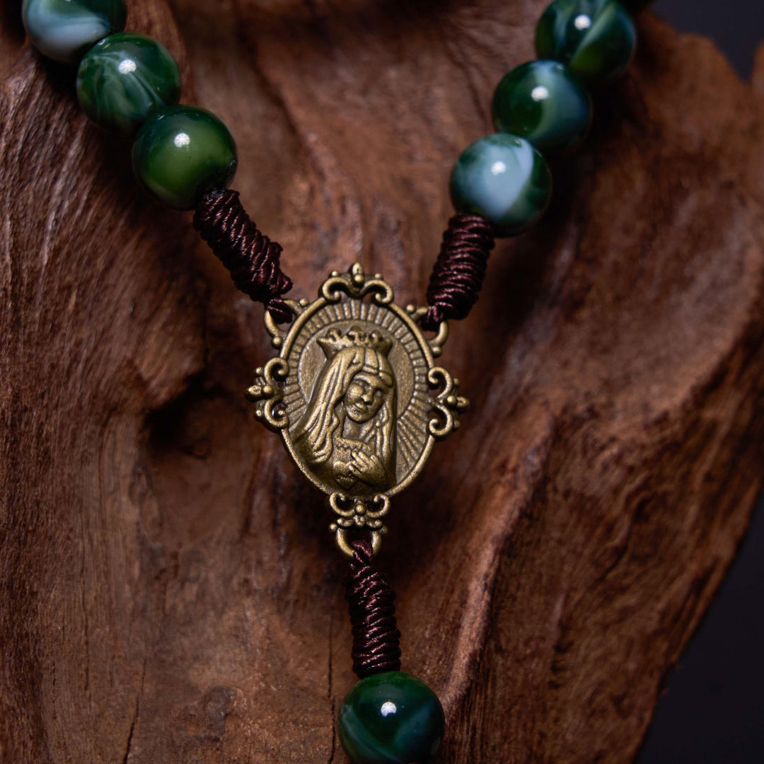 Christianartworkshop Our Lady of Guadalupe & Crucifix of 10 mm Round Green Agate Nylon Cord Rosary - image 5