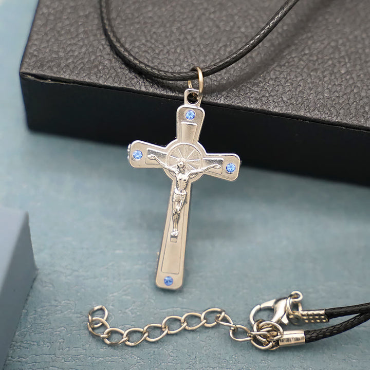 Christianartworkshop Retro Claasic Style Crucifix with Colorful Gemstone Pendant Necklace - Blue - image 3