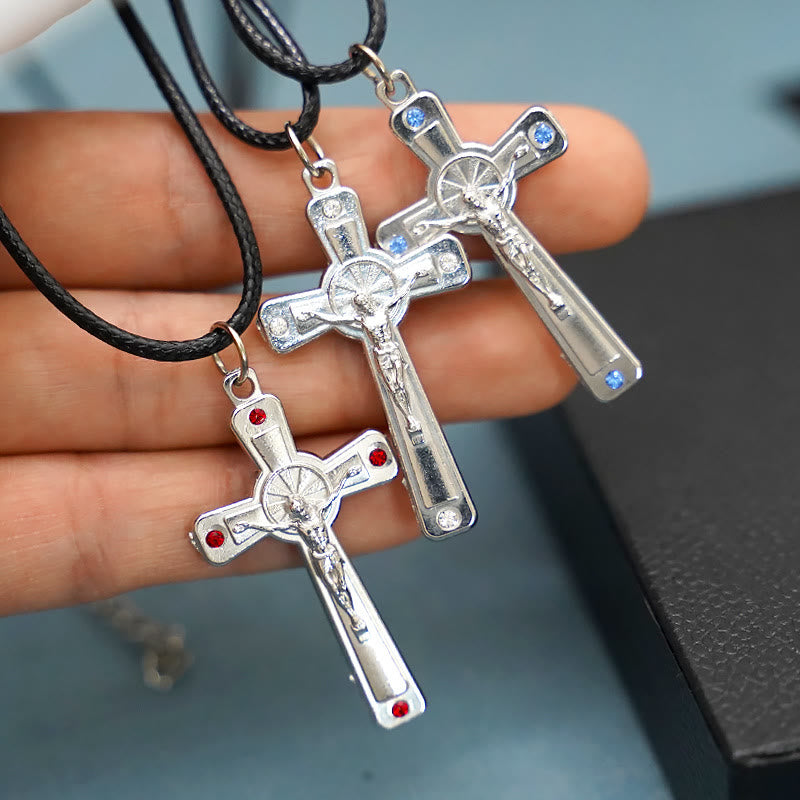 Christianartworkshop Retro Claasic Style Crucifix with Colorful Gemstone Pendant Necklace - image 5