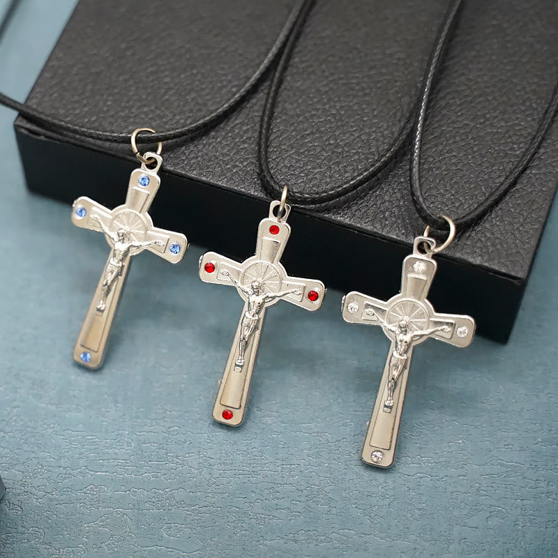 Christianartworkshop Retro Claasic Style Crucifix with Colorful Gemstone Pendant Necklace - Red - image 1