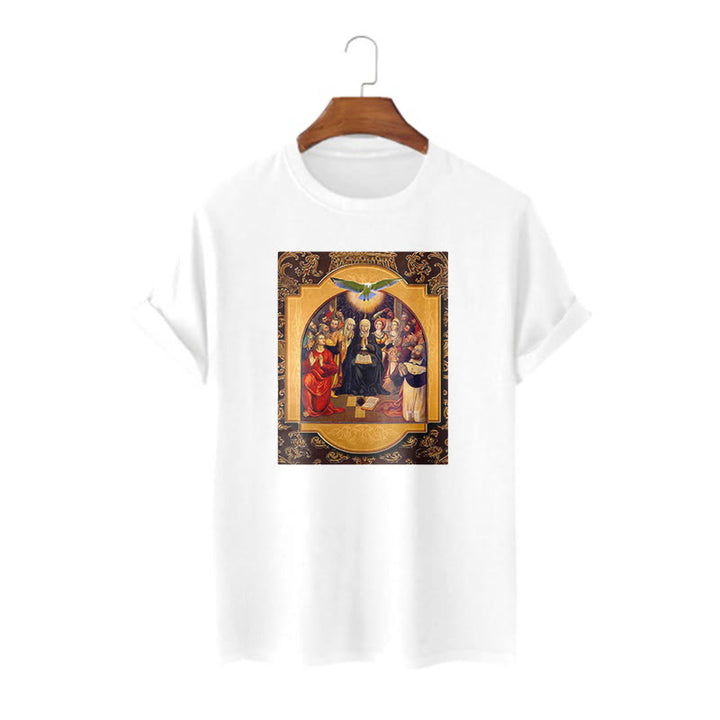 Christianartworkshop Classic Style Holy Spirit Apostles Saint Virgin Mary Short Sleeve T-shirt - White - 2XL - image 5