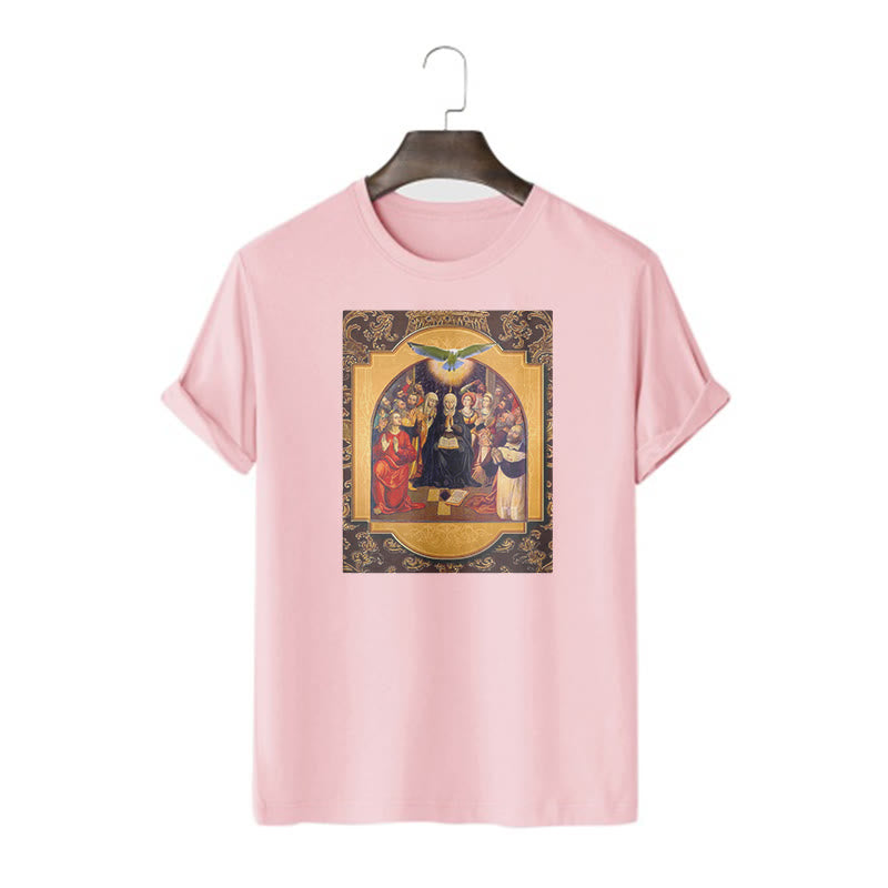 Christianartworkshop Classic Style Holy Spirit Apostles Saint Virgin Mary Short Sleeve T-shirt - Pink - 2XL - image 14