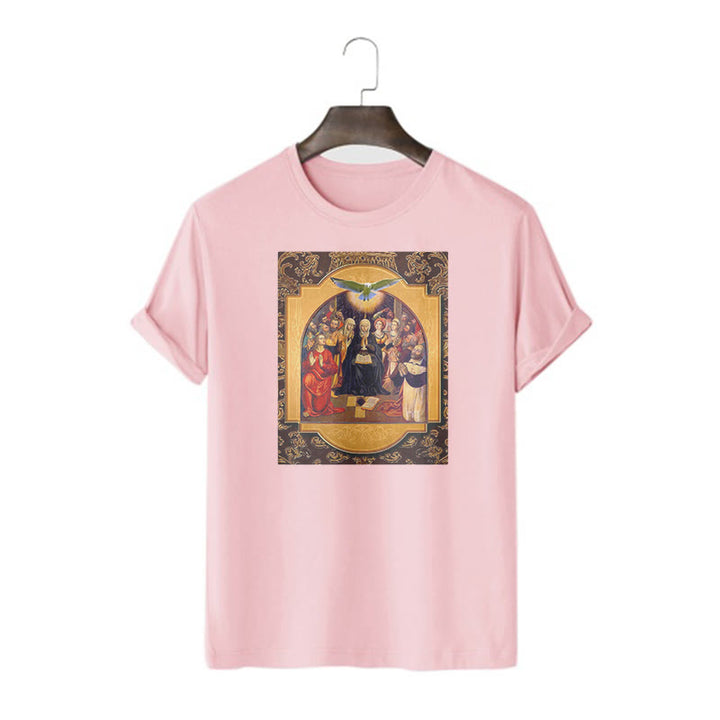 Christianartworkshop Classic Style Holy Spirit Apostles Saint Virgin Mary Short Sleeve T-shirt - Pink - 2XL - image 14