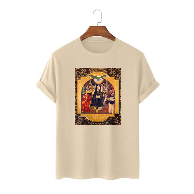 Christianartworkshop Classic Style Holy Spirit Apostles Saint Virgin Mary Short Sleeve T-shirt - Khaki - 2XL - image 7
