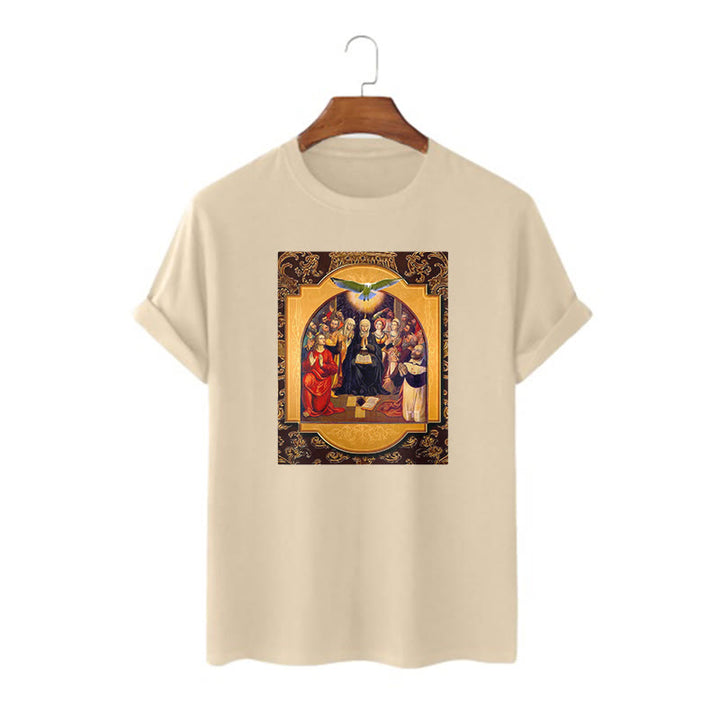 Christianartworkshop Classic Style Holy Spirit Apostles Saint Virgin Mary Short Sleeve T-shirt - Khaki - 2XL - image 7