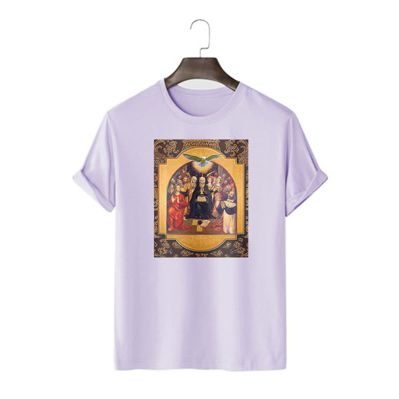 Christianartworkshop Classic Style Holy Spirit Apostles Saint Virgin Mary Short Sleeve T-shirt - Purple - 2XL - image 16