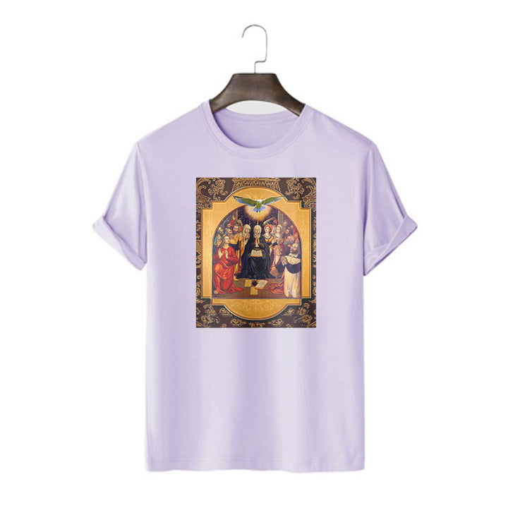 Christianartworkshop Classic Style Holy Spirit Apostles Saint Virgin Mary Short Sleeve T-shirt - Purple - 2XL - image 16