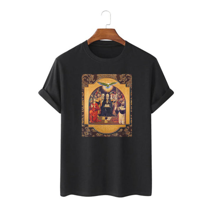 Christianartworkshop Classic Style Holy Spirit Apostles Saint Virgin Mary Short Sleeve T-shirt - Black - 2XL - image 0