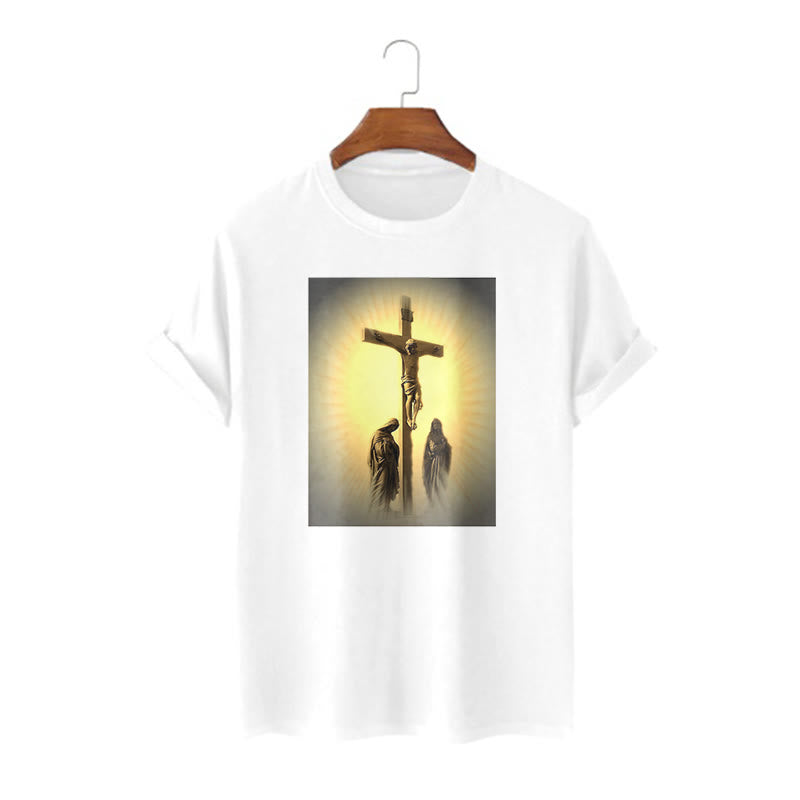 Christianartworkshop Classic Style Crucifixion of Jesus Graphic Short Sleeve Washed T-shirt - White - 2XL - image 1