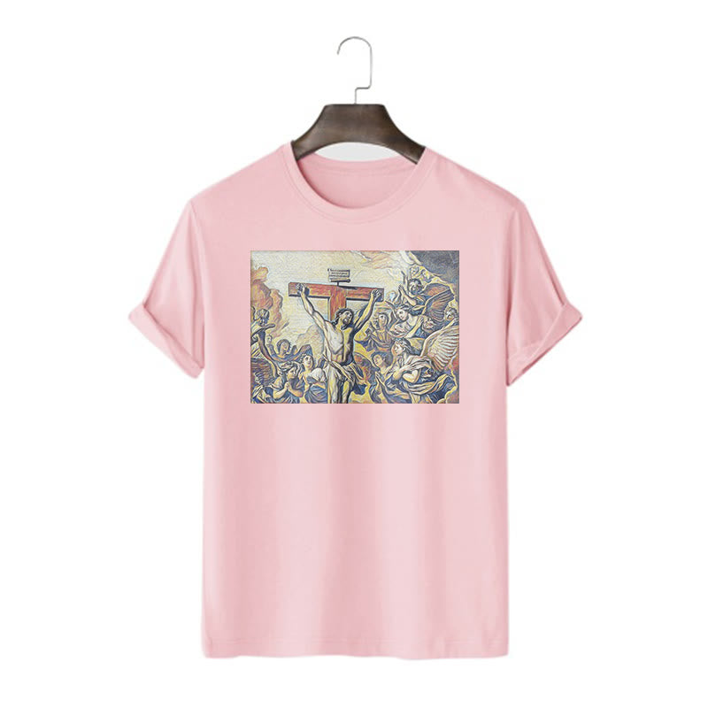 Christianartworkshop Classic Style Crucifixion of Jesus Classic Short Sleeve T-shirt - Pink - 2XL - image 14