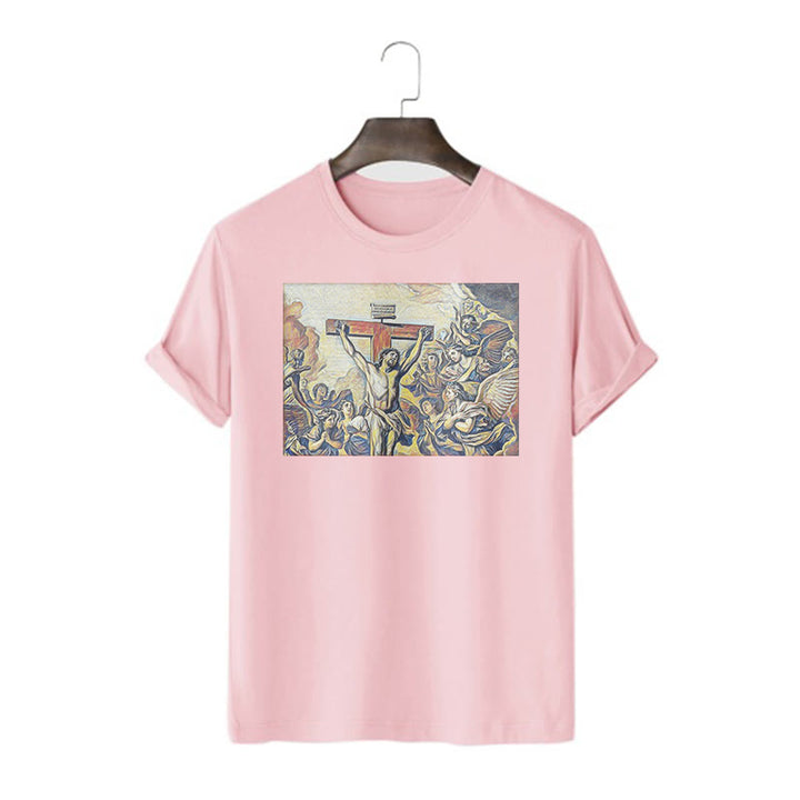Christianartworkshop Classic Style Crucifixion of Jesus Classic Short Sleeve T-shirt - Pink - 2XL - image 14