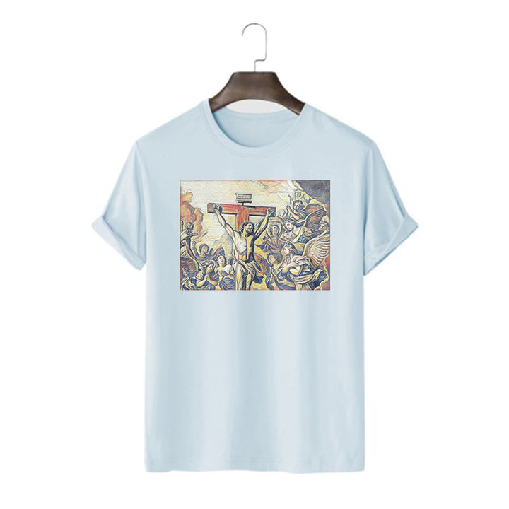 Christianartworkshop Classic Style Crucifixion of Jesus Classic Short Sleeve T-shirt - Blue - 2XL - image 17