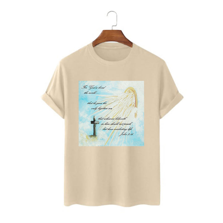 Christianartworkshop Classic Style For God so Loved the World  Short Sleeve T-shirt - Khaki - 2XL - image 8