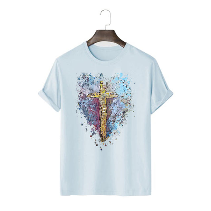 Christianartworkshop Classic Style Cross my Heart Short Sleeve T-shirt - Blue - 2XL - image 17