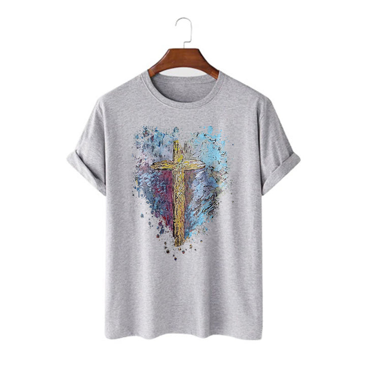 Christianartworkshop Classic Style Cross my Heart Short Sleeve T-shirt - Grey - 2XL - image 18