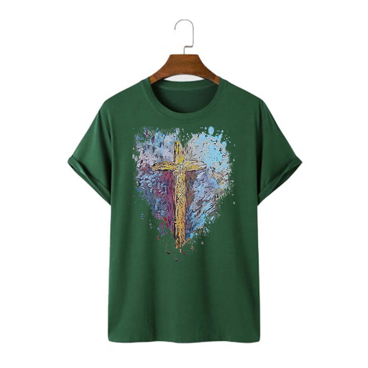Christianartworkshop Classic Style Cross my Heart Short Sleeve T-shirt - Dark Green - 2XL - image 9