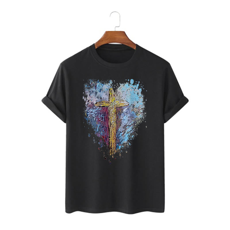 Christianartworkshop Classic Style Cross my Heart Short Sleeve T-shirt - Black - 2XL - image 3
