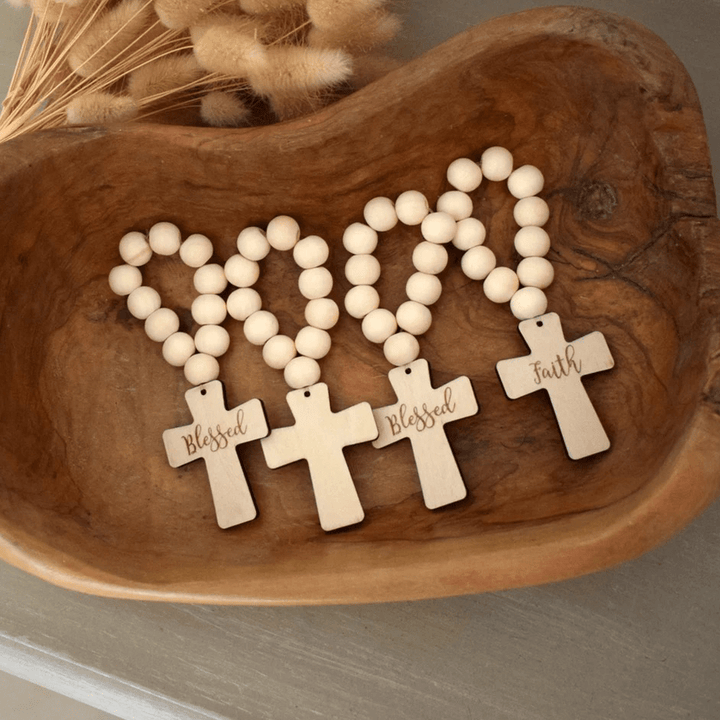 Christianartworkshop Multi-purpose Wooden Finger Pocket Rosary for Baptism Pray Festival Decor - 2pcs/set - Blessed Cross - image 1