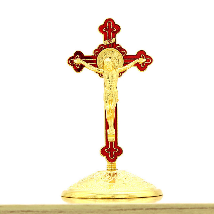 Christianartworkshop Classic Style Zinc Alloy Crucifix Stereoscopic Desktop Ornaments - Red - image 3