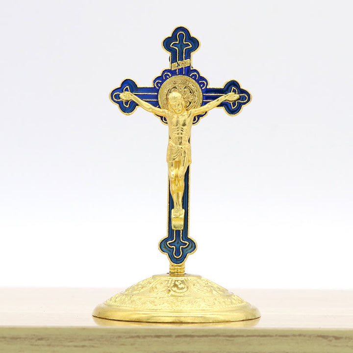 Christianartworkshop Classic Style Zinc Alloy Crucifix Stereoscopic Desktop Ornaments - Blue - image 1