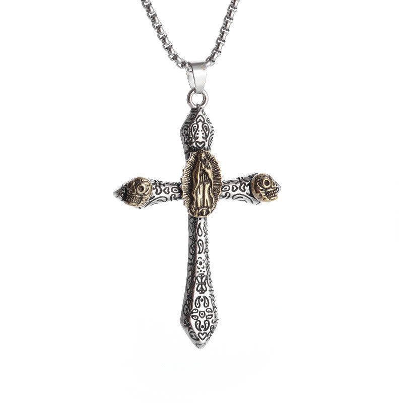 Christianartworkshop Classic Style Retro Crucifix with Our Lady of Guadalupe Pendant Necklace