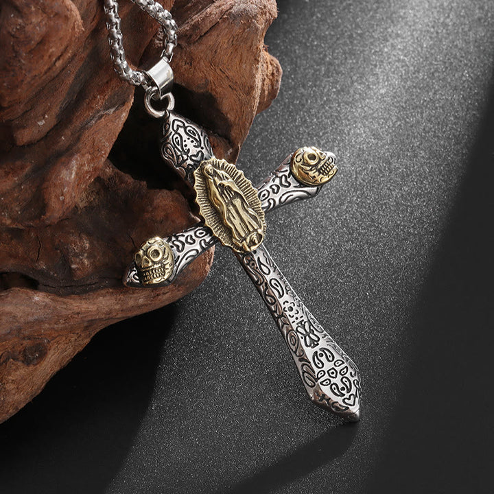 Christianartworkshop Classic Style Retro Crucifix with Our Lady of Guadalupe Pendant Necklace