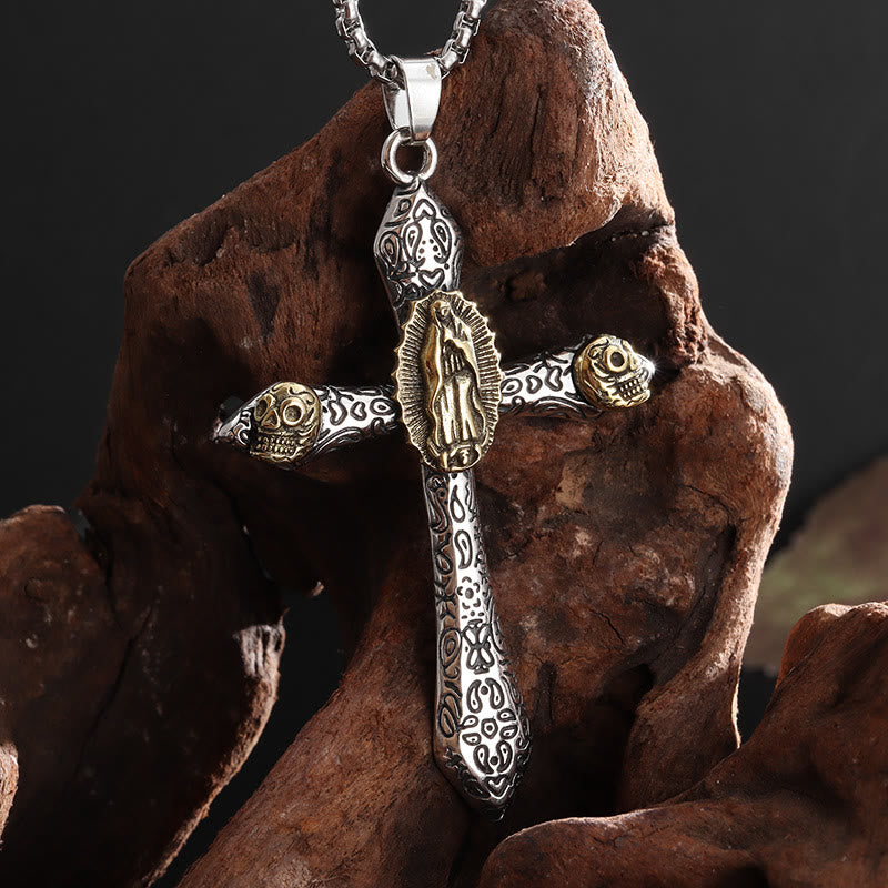 Christianartworkshop Classic Style Retro Crucifix with Our Lady of Guadalupe Pendant Necklace